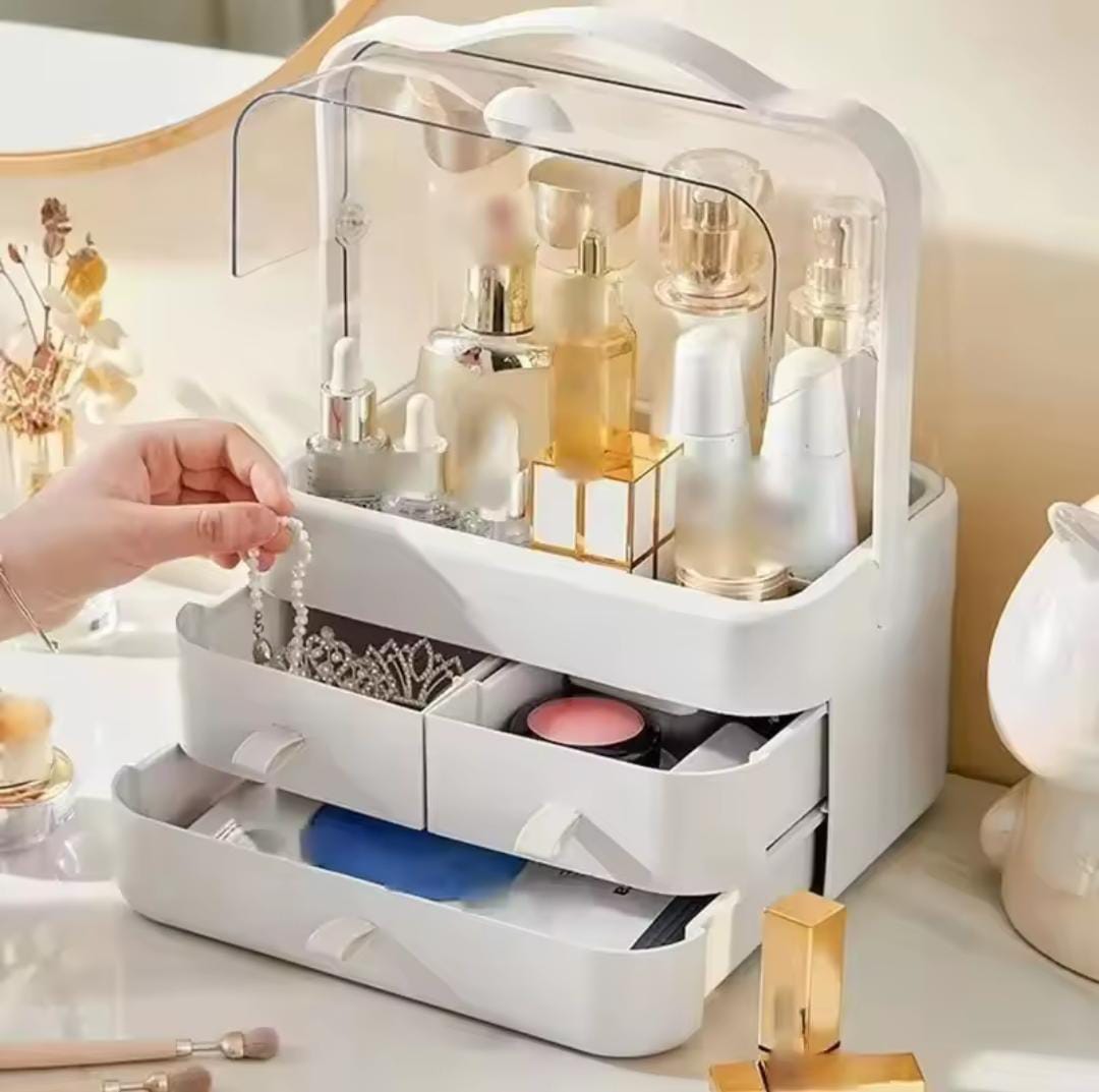 Acrylic Double Door Cosmetic Organizer with Drawers