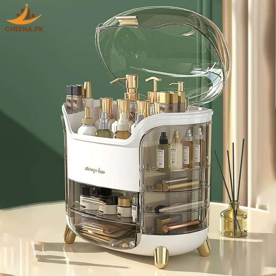Elegant Multi-Layer Cosmetic Storage Organizer with Lid & Drawers – Makeup & Skincare Holder | cheena.pk