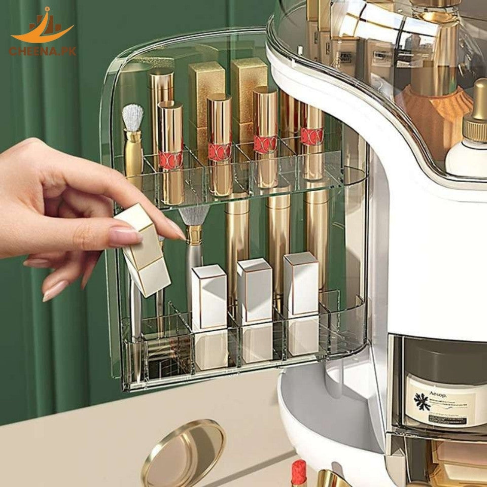Elegant Multi-Layer Cosmetic Storage Organizer with Lid & Drawers – Makeup & Skincare Holder | cheena.pk