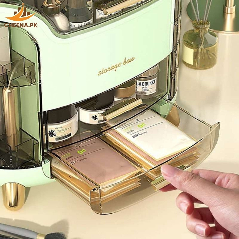 Elegant Multi-Layer Cosmetic Storage Organizer with Lid & Drawers – Makeup & Skincare Holder | cheena.pk