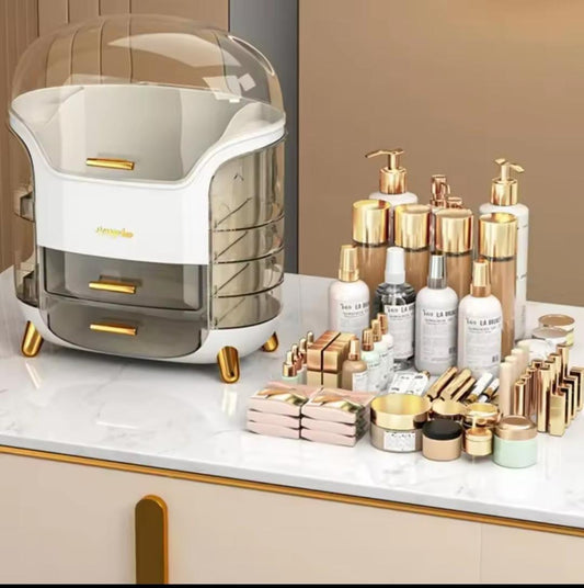Elegant Multi-Layer Cosmetic Storage Organizer with Lid & Drawers
